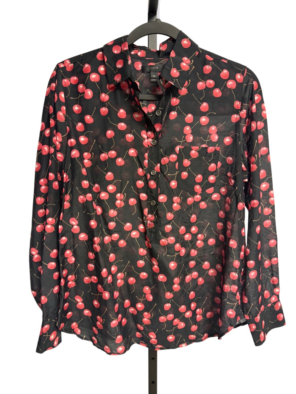 J. Crew Cherry Fruit Print Popover Shirt Womens Size 10P Silk Cotton Blend